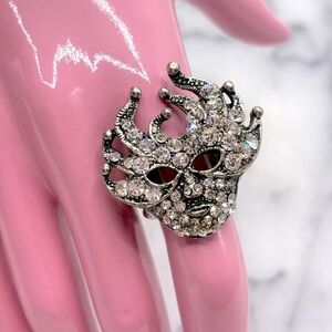 Venetian Costume Mask Crystal Finger Stretch Fashion Ring‎